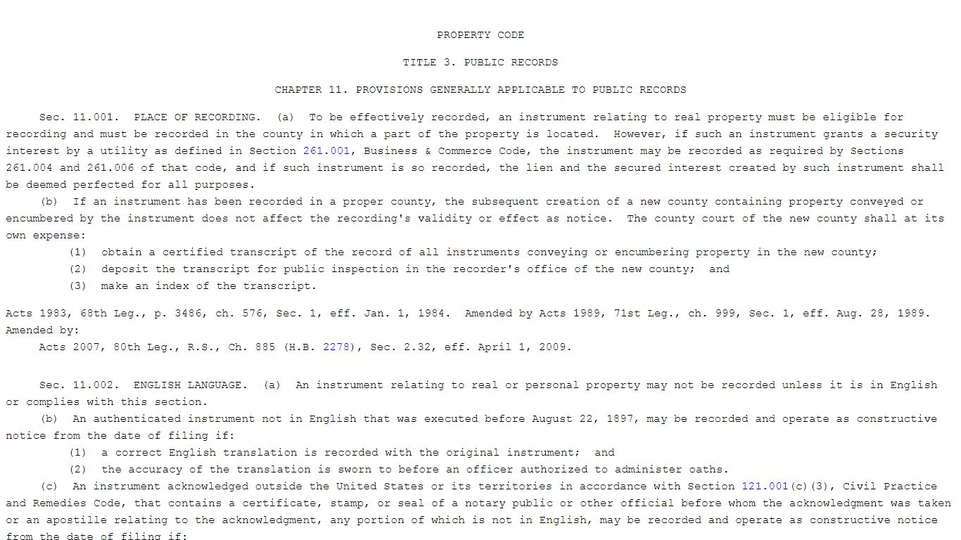 CHAPTER 11. PROVISIONS GENERALLY APPLICABLE TO PUBLIC RECORDS - Texas