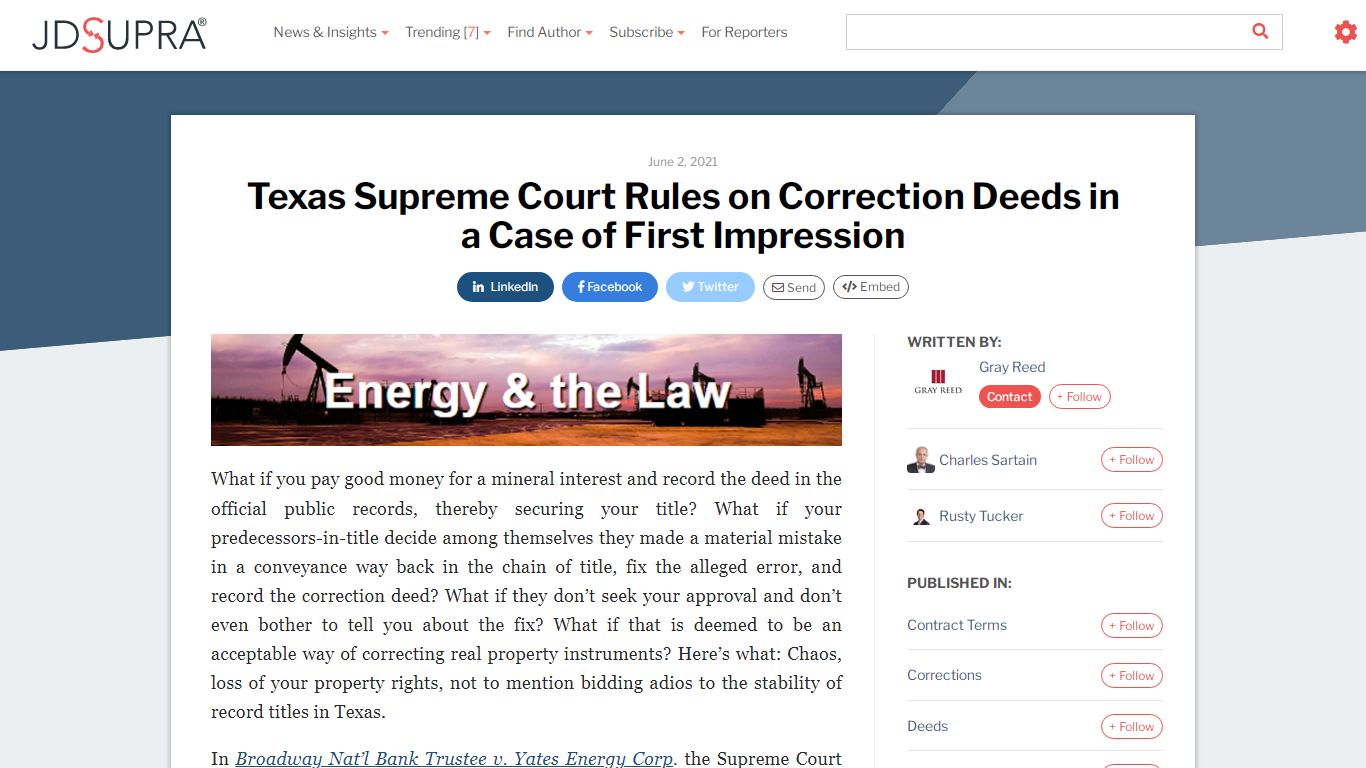 Texas Supreme Court Rules on Correction Deeds in a Case of First ...
